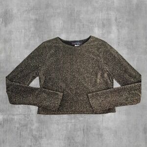 Vintage 90s Say Anything Gold Metallic Shimmer Crop Top Long Sleeve Large R43